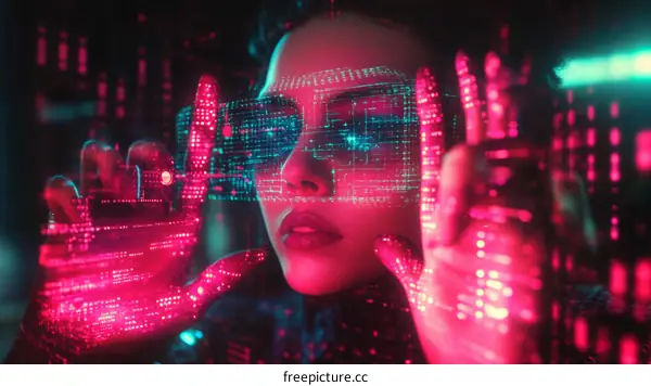 Female Cyberpunk Woman with Holographic Interface