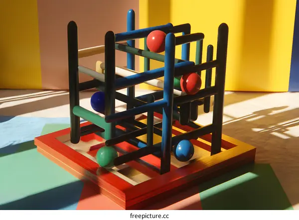 Abstract Geometric Sculpture With Colorful Balls