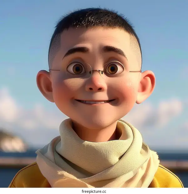 3D rendering of a young boy with glasses