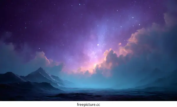 Starry Night Mountain Landscape Illustration