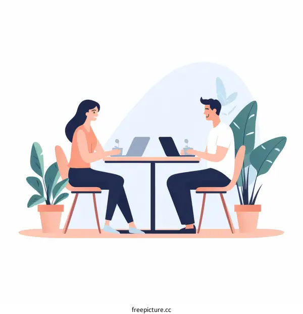 Two People Working on Laptops at a Table