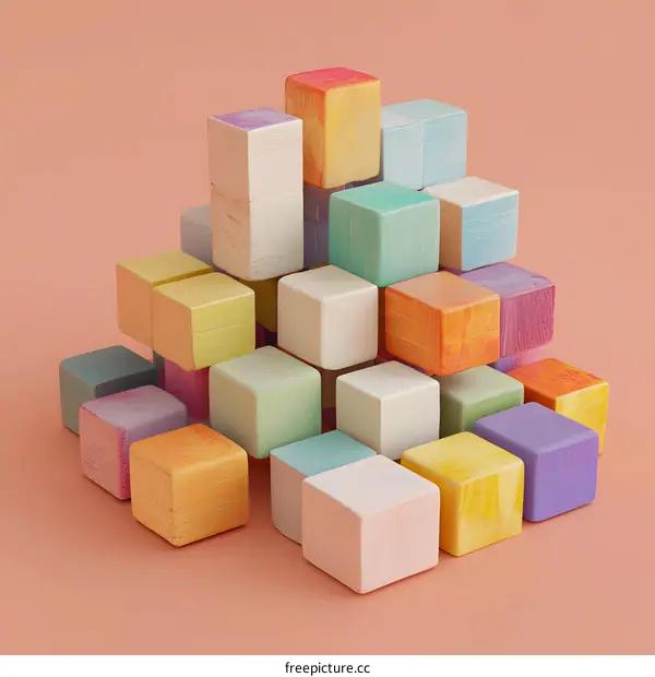 Colorful Wooden Blocks Stacked In A Pyramid Shape