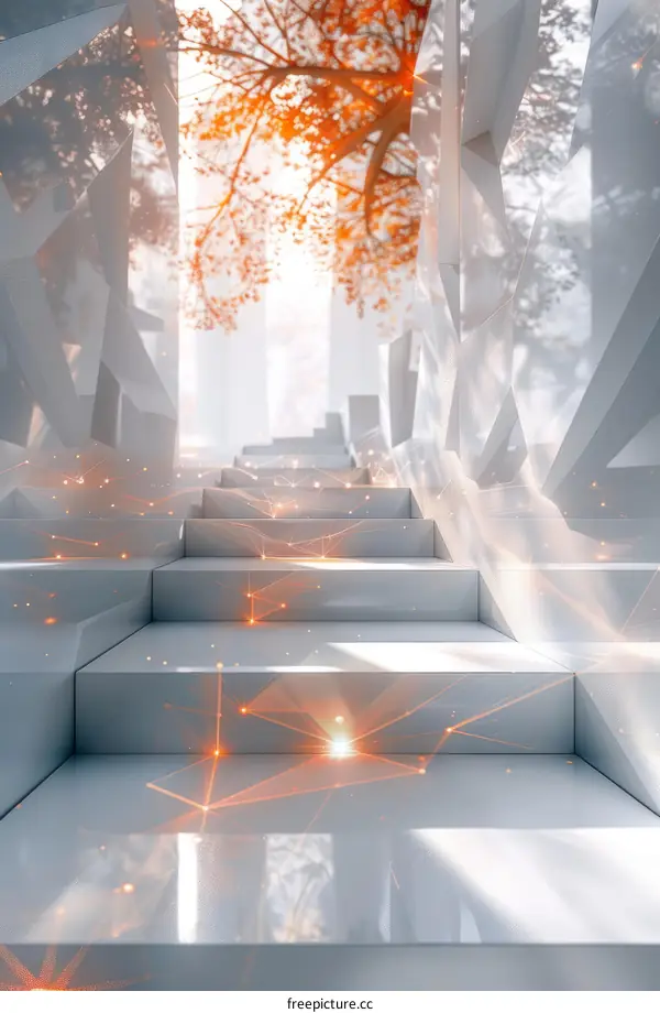 Glowing Orange Tree Staircase: Futuristic Architecture