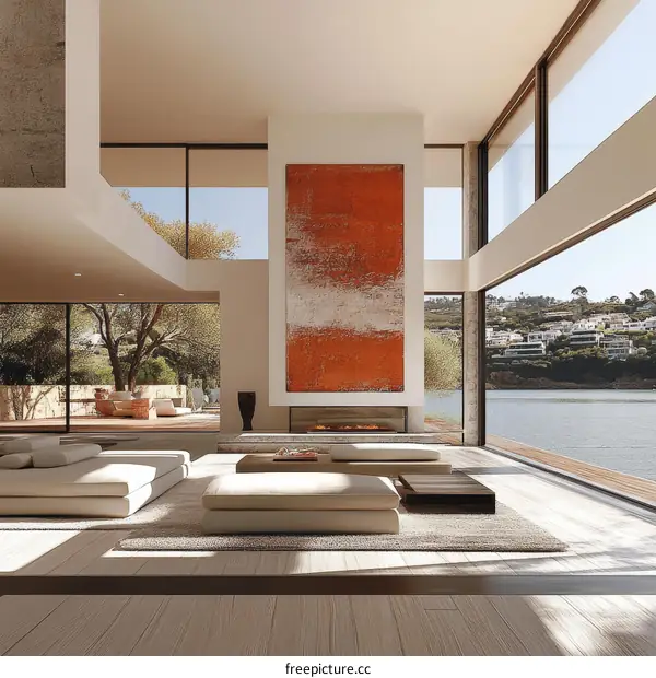 Modern Interior Design Living Room with Large Windows