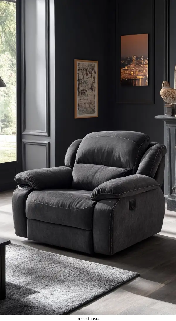 Modern Dark Gray Recliner Sofa in a Stylish Living Room