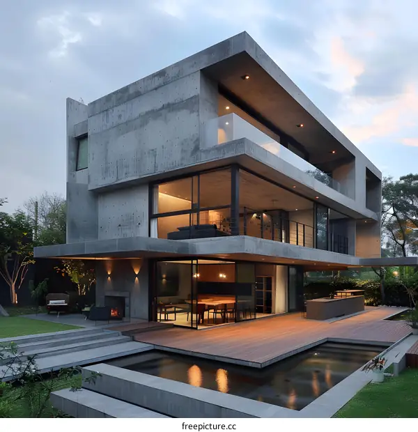 Modern Concrete House with Pool and Garden