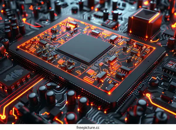Circuit board and processor, close up