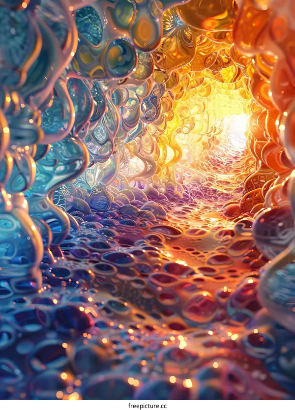 Colorful abstract painting with a light at the end of the tunnel
