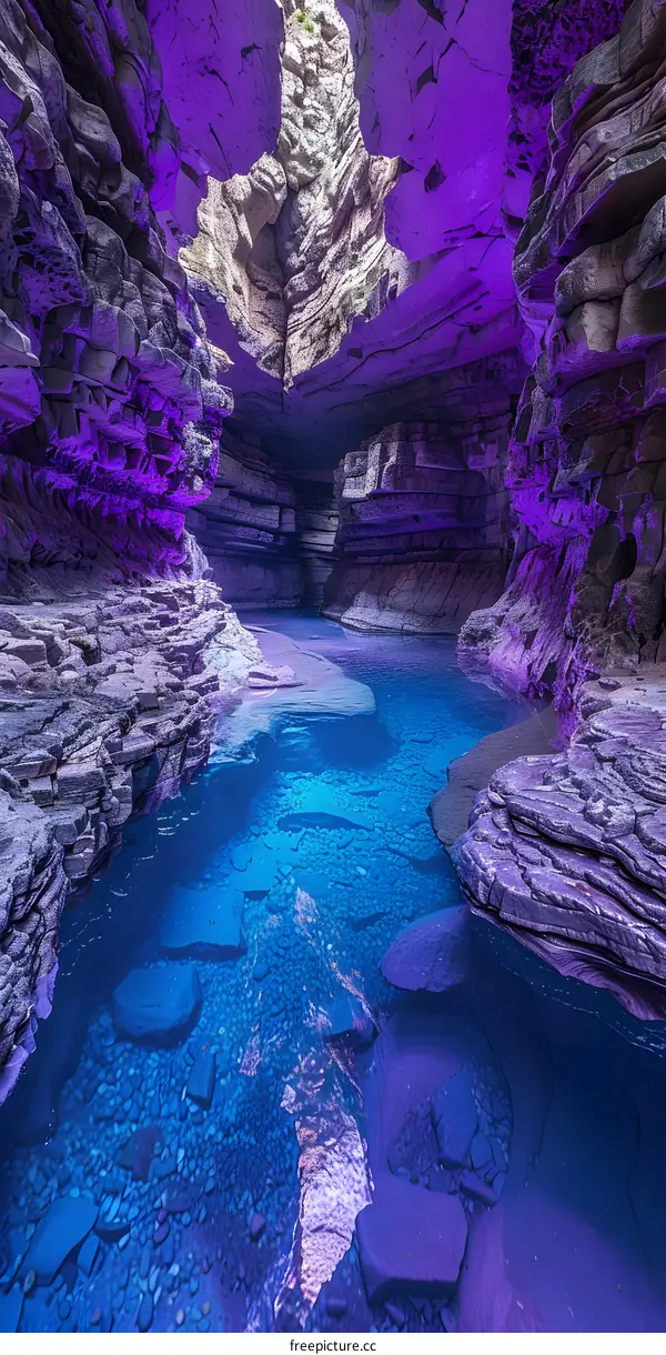 Purple Cave with Blue Water
