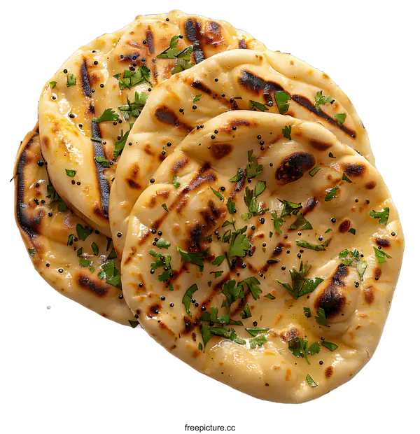 [Transparent Background PNG]Grilled Naan Bread with Fresh Herbs