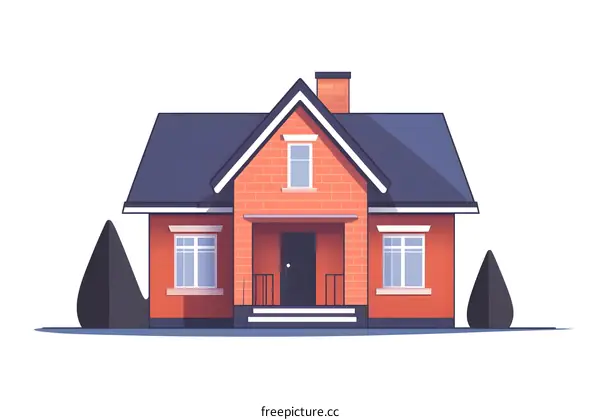 Simple Illustration of a Brick House with Trees