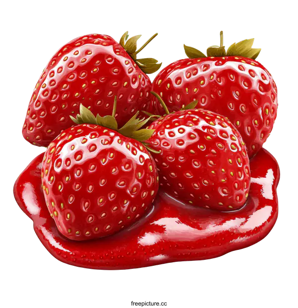 [Transparent Background PNG]Close-up of Vibrant Strawberries Drizzled with Sweet Sauce