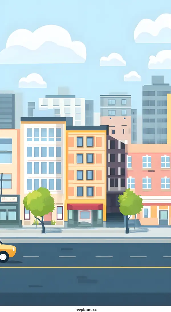 Cityscape Illustration with Colorful Buildings
