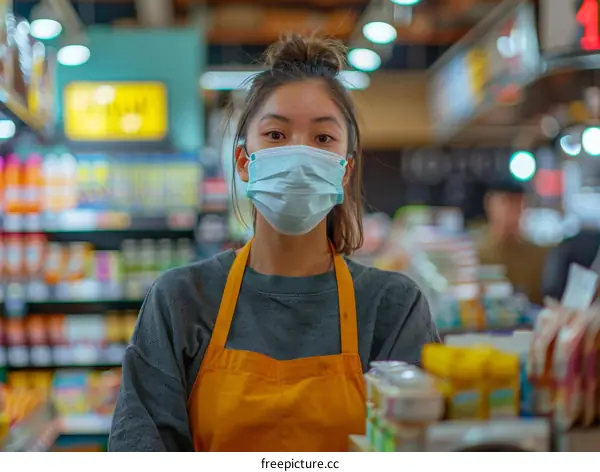 Portrait of a young Asian woman wearing a mask