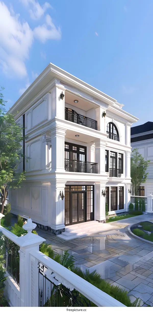 Modern White Villa With Balcony And Fence