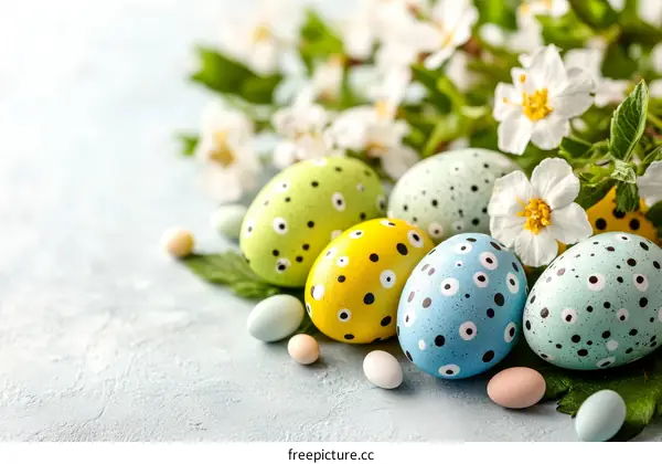 Colorful Easter Eggs and Spring Flowers Decor