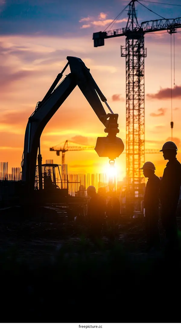 Construction Site Silhouette at Sunset