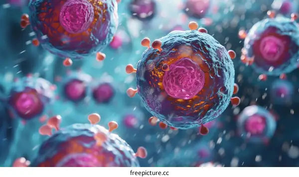 Microscopic Image of a Virus Infecting Human Cell