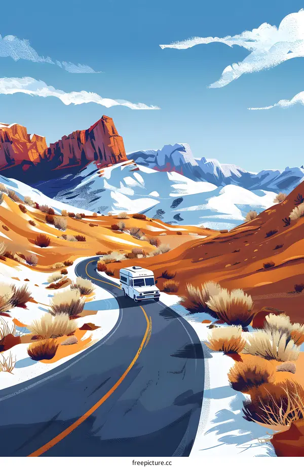 Mountain Road Trip in Winter with Campervan