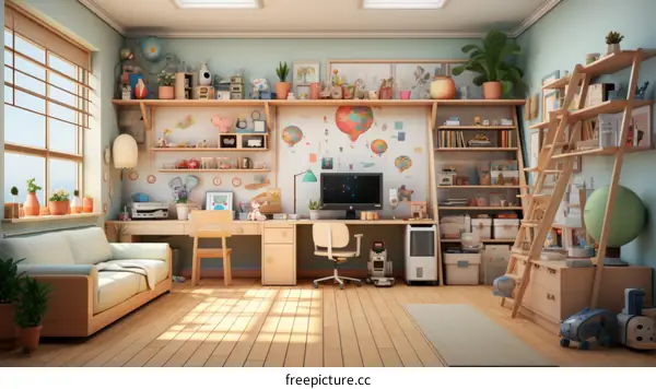 Cozy home office with lots of storage and natural light