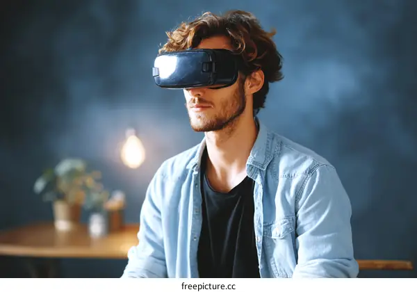 Man Experiencing Virtual Reality Technology