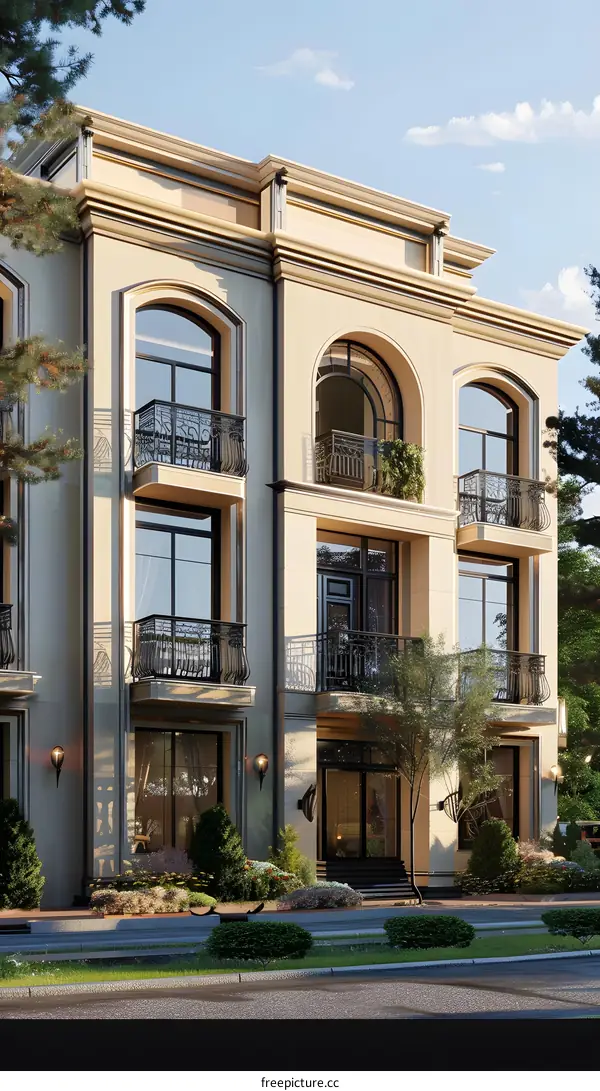 Classic Design Three Story Building With Balconies