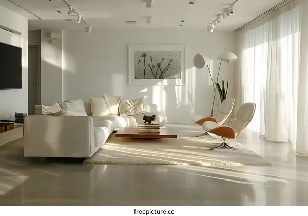 Modern White Living Room With Large Windows And Minimalist Decor