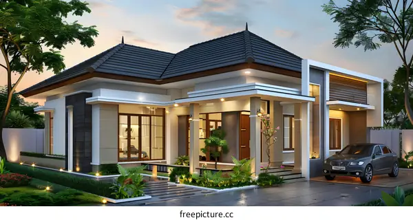 Modern House Design with Garage and Landscaping