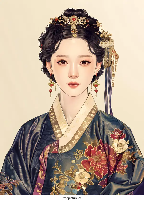 Portrait of a young Korean woman in traditional dress