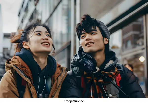 Couple Looking Up in the City