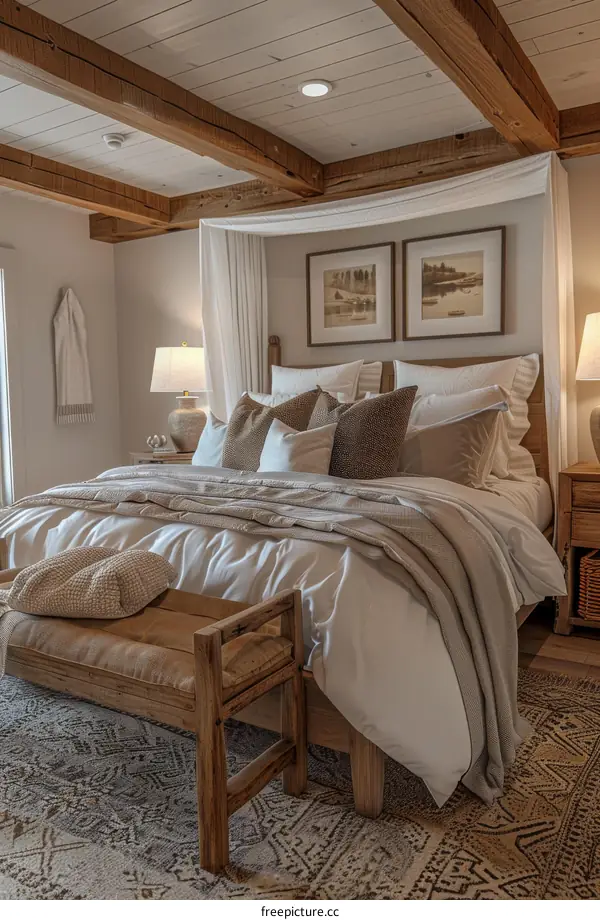 Rustic Wooden Bedroom with Cozy Bedding