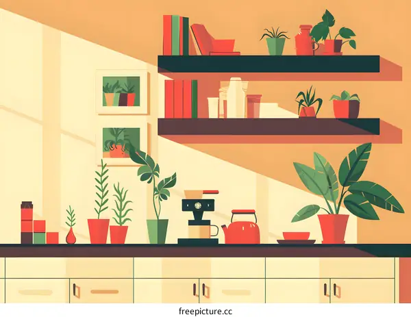 Kitchen Interior with Plants and Coffee Maker