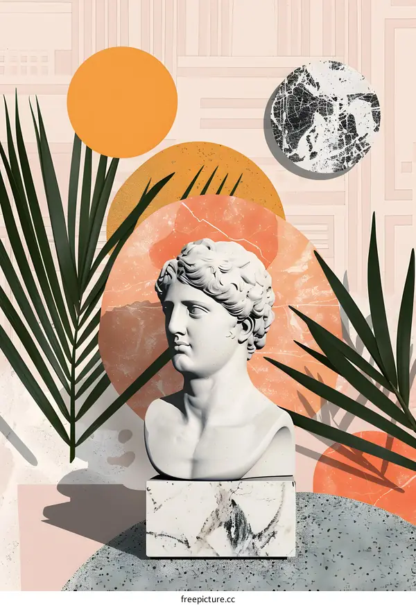 Abstract Art with Roman Bust and Palm Leaves