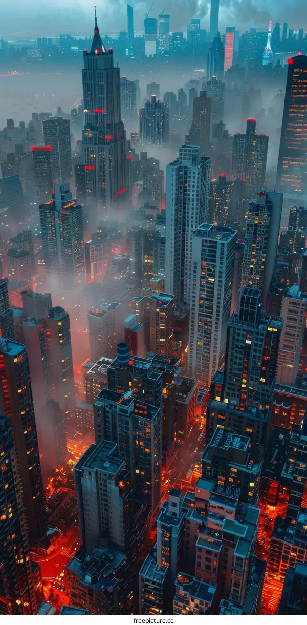Cityscape Aerial View of Skyscrapers in Fog