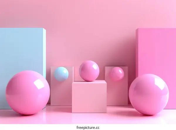  Pastel Pink and Blue 3D Abstract Background with Podium and Sphere