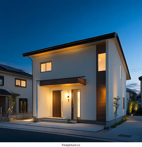 Modern Japanese House Exterior Design at Night