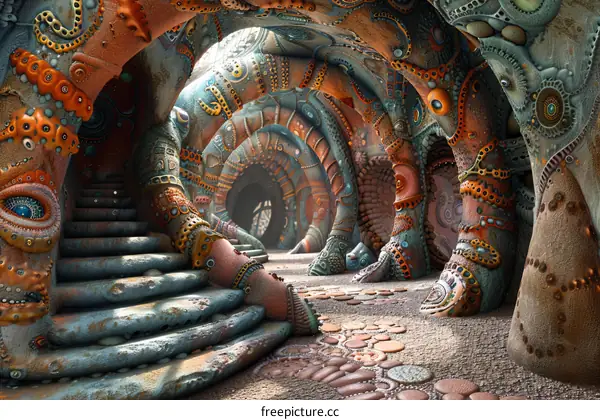 Surreal Organic Architecture with Spiral Staircases