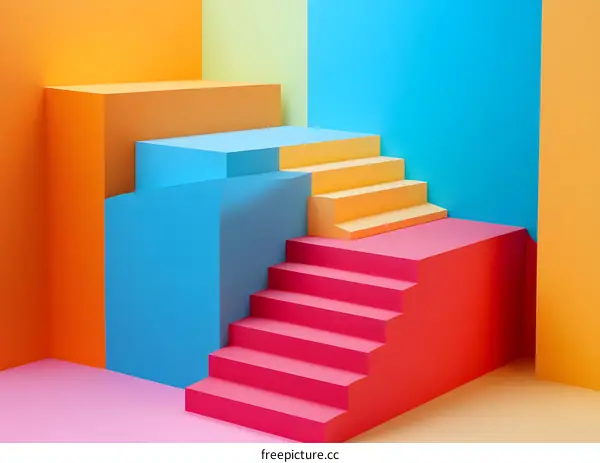 Abstract Colorful Geometric Shapes Stairs Minimalist Background