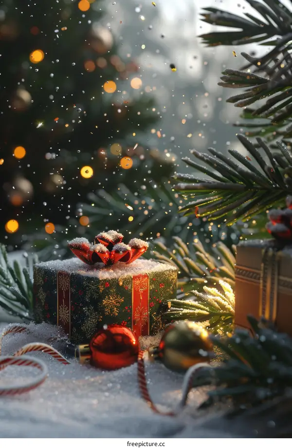 Snowy Christmas Tree with Presents