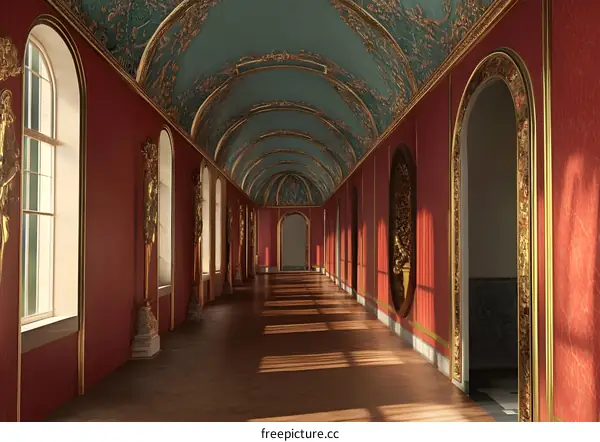 Luxury Interior Design with Red Walls and Golden Decorations