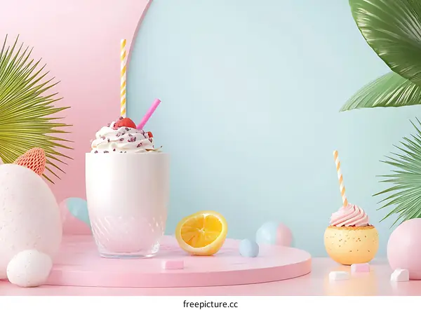 Summer Milkshake Dessert Mockup with Pastel Background