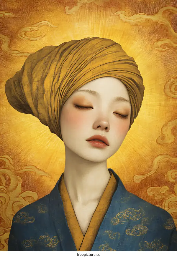 Golden Light Portrait of a Woman Wearing a Yellow Headscarf