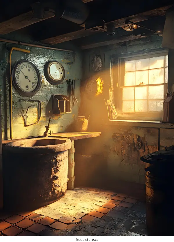 Old Kitchen Interior With Rustic Details and Sunbeam