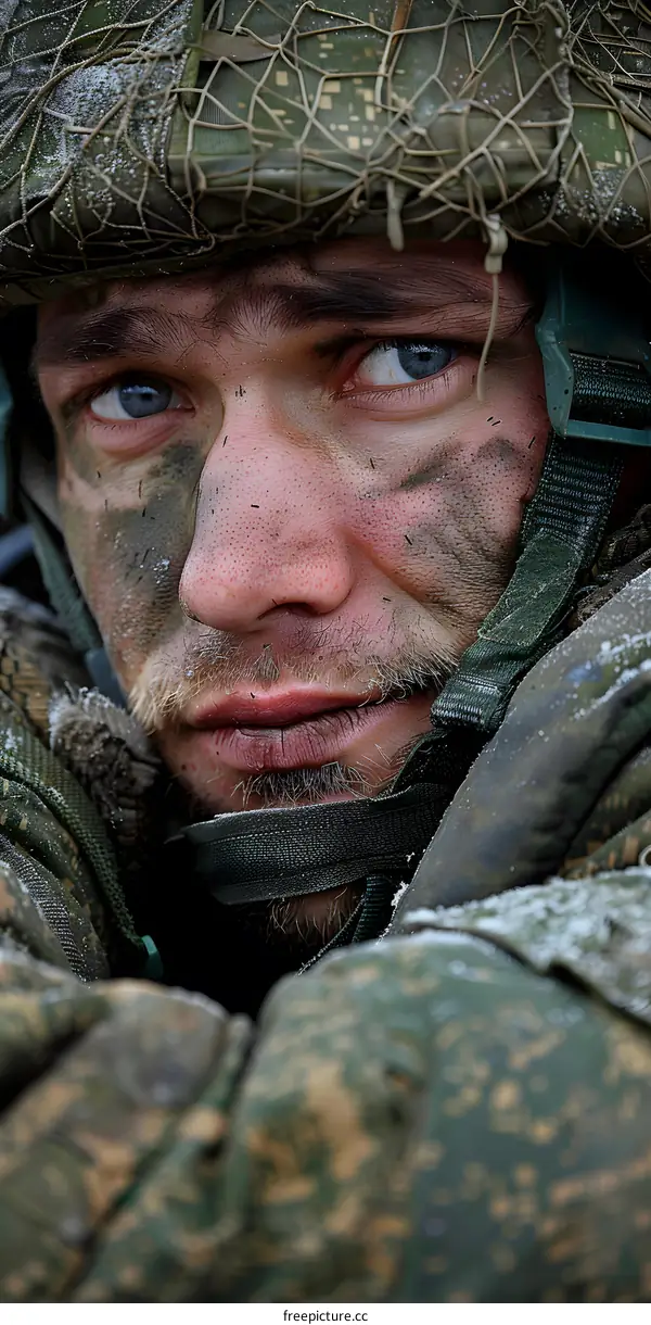 Portrait of a soldier in winter camouflage