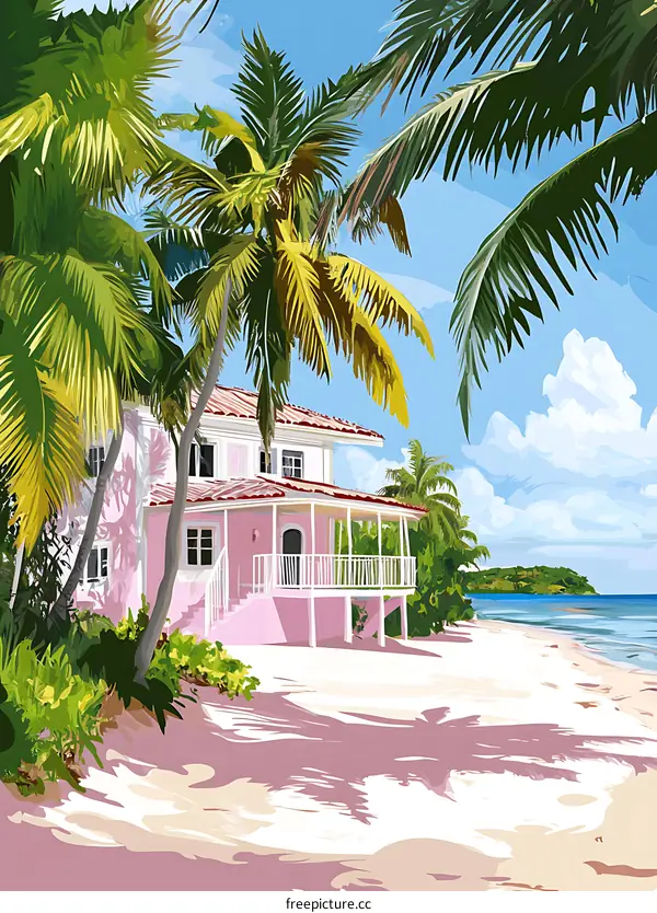 Pink Beach House Tropical Vacation Home