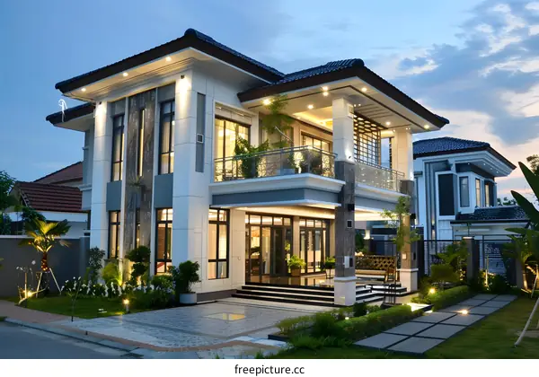 Modern Luxury Home Exterior Design with Green Landscaping