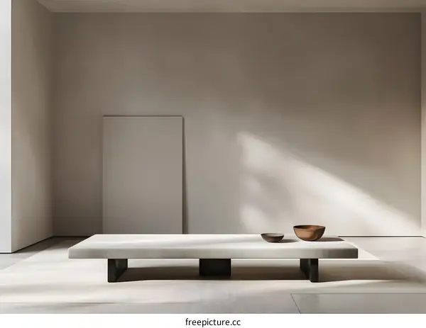 Minimalist Interior Design with Concrete Coffee Table and Sunlight