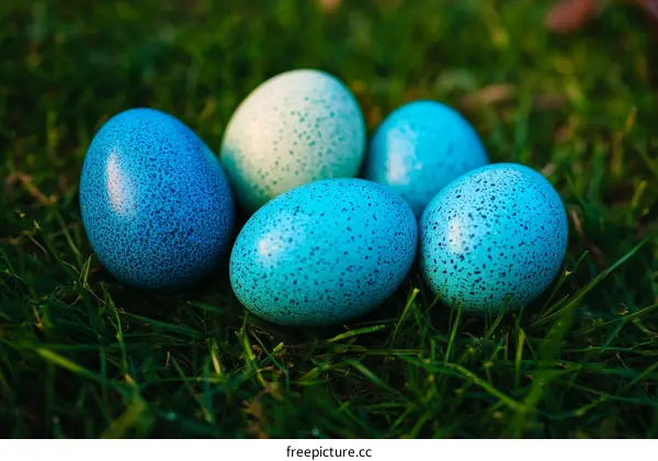 Colorful Easter Eggs on Green Grass