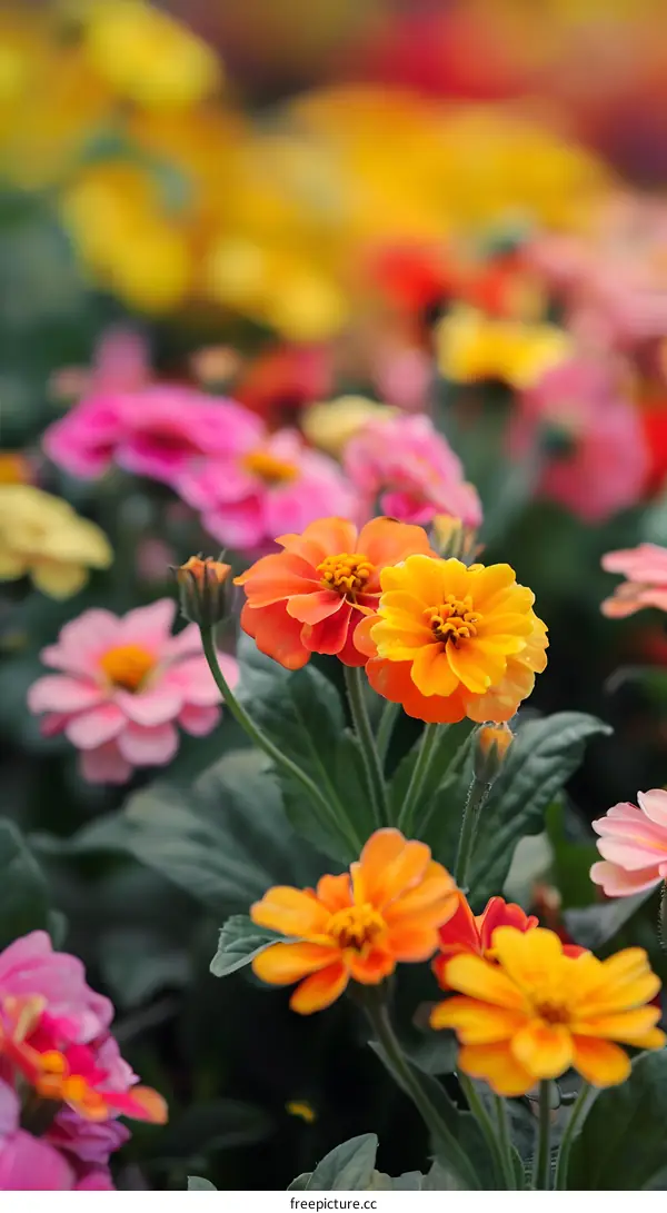 Orange and Pink Flowers in a Garden