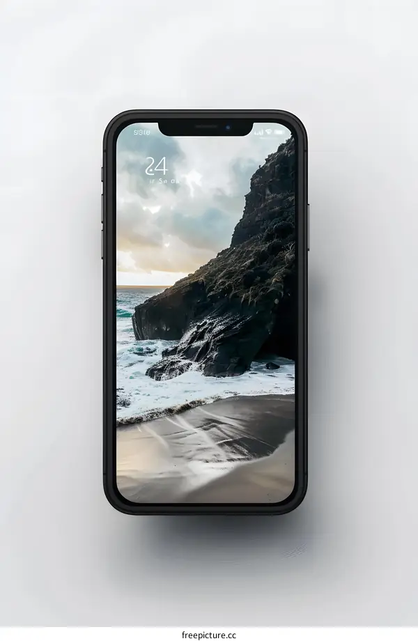 Black Smartphone with Beach Wallpaper
